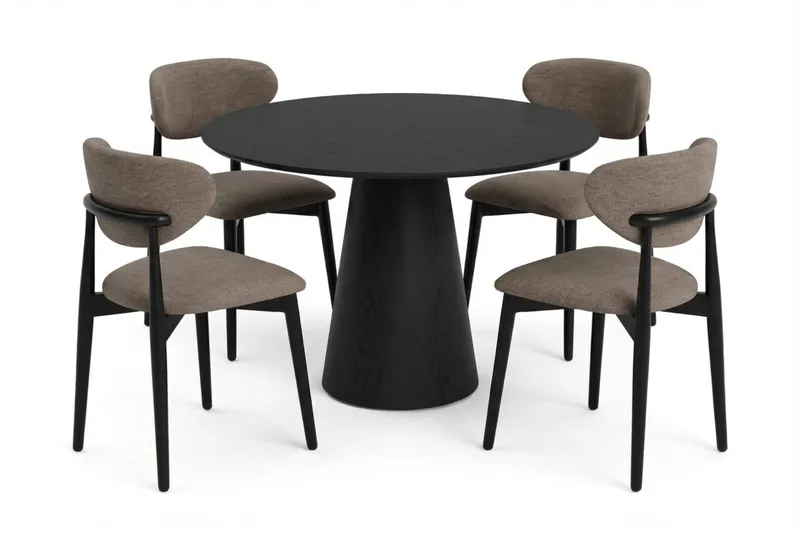Siena Matgrupp runt 110 cm Svart med 4 Molly Matstolar - Svart - Möbler - Bord & matgrupper - Matgrupper