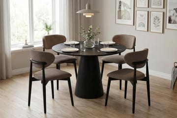 Siena Matgrupp runt 110 cm Svart med 4 Molly Matstolar - Svartlaserad ek - Möbler - Bord & matgrupper - Matgrupper