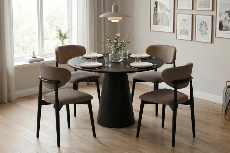 Siena Matgrupp runt 110 cm Svart med 4 Molly Matstolar - Svartlaserad ek - Möbler - Bord & matgrupper - Matgrupper