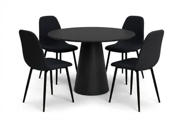 Siena Matgrupp runt 110 cm Svart med 4 Nibe Matstolar