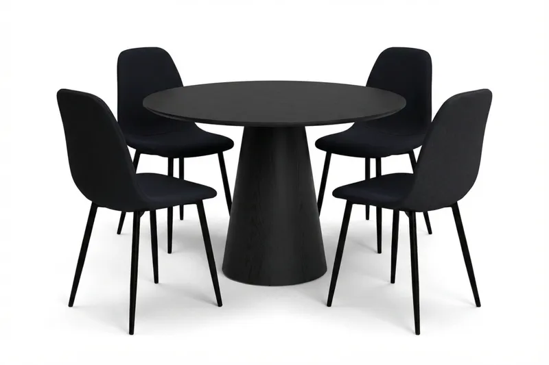 Siena Matgrupp runt 110 cm Svart med 4 Nibe Matstolar - Svart - Möbler - Bord & matgrupper - Matgrupper