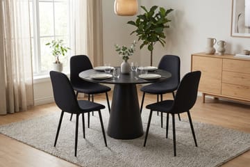 Siena Matgrupp runt 110 cm Svart med 4 Nibe Matstolar - Svartlaserad ek - Möbler - Bord & matgrupper - Matgrupper
