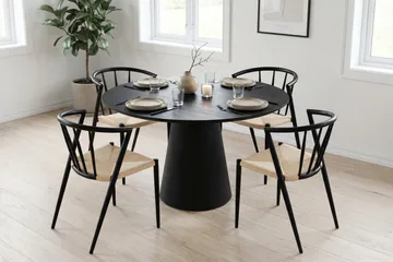 Siena Matgrupp runt 110 cm Svart med 4 Winston Matstolar - Svart - Möbler - Bord & matgrupper - Matgrupper