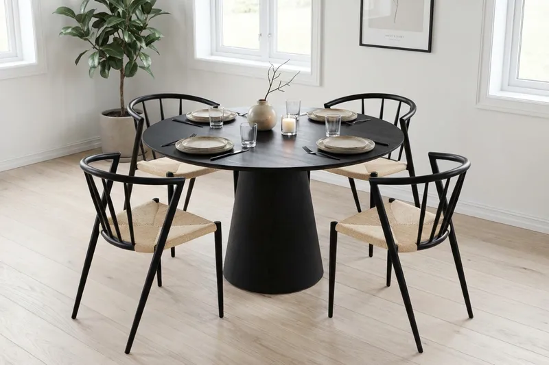 Siena Matgrupp runt 110 cm Svart med 4 Winston Matstolar - Svartlaserad ek - Möbler - Bord & matgrupper - Matgrupper