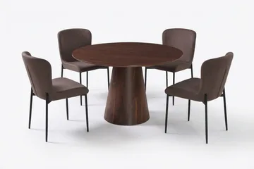 Siena Matgrupp runt 110 cm Valnöt med 4 Elsie Matstolar