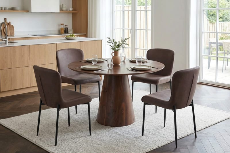 Siena Matgrupp runt 110 cm Valnöt med 4 Elsie Matstolar - Valnöt/Brun - Möbler - Bord & matgrupper - Matgrupper