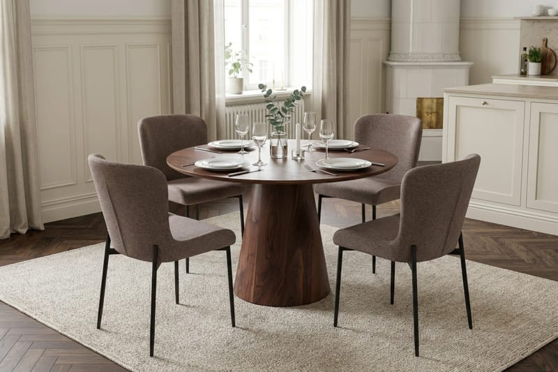 Siena Matgrupp runt 110 cm Valnöt med 4 Elsie Matstolar - Valnöt/Grå - Möbler - Bord & matgrupper - Matgrupper