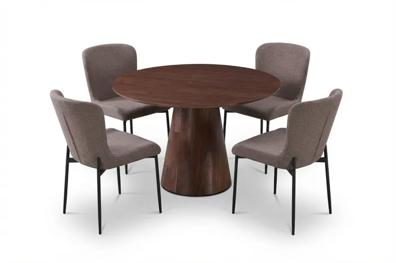 Siena Matgrupp runt 110 cm Valnöt med 4 Elsie Matstolar - Valnöt/Grå - Möbler - Bord & matgrupper - Matgrupper