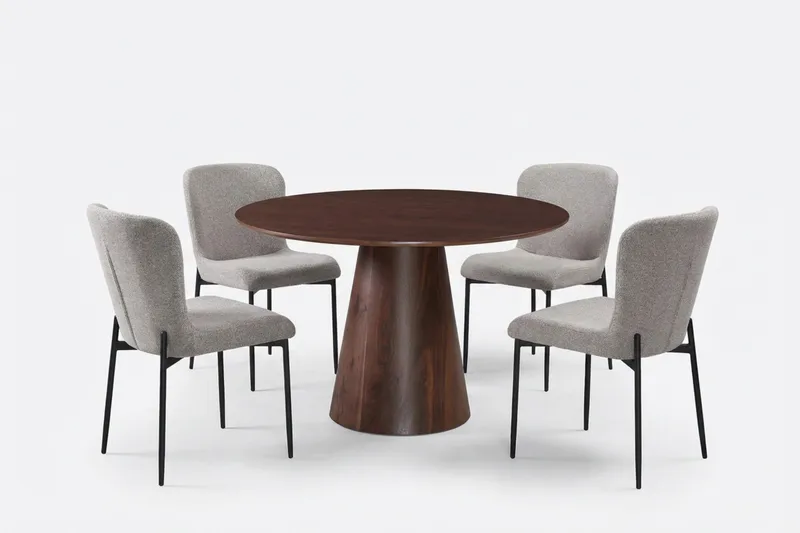 Siena Matgrupp runt 110 cm Valnöt med 4 Elsie Matstolar - Valnöt/Ljusgrå - Möbler - Bord & matgrupper - Matgrupper