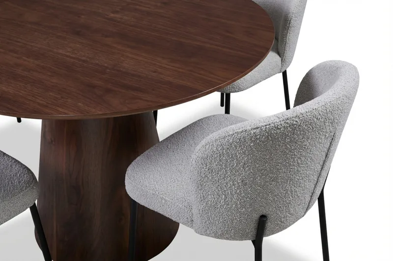 Siena Matgrupp runt 110 cm Valnöt med 4 Elsie Matstolar - Valnöt/Ljusgrå - Möbler - Bord & matgrupper - Matgrupper
