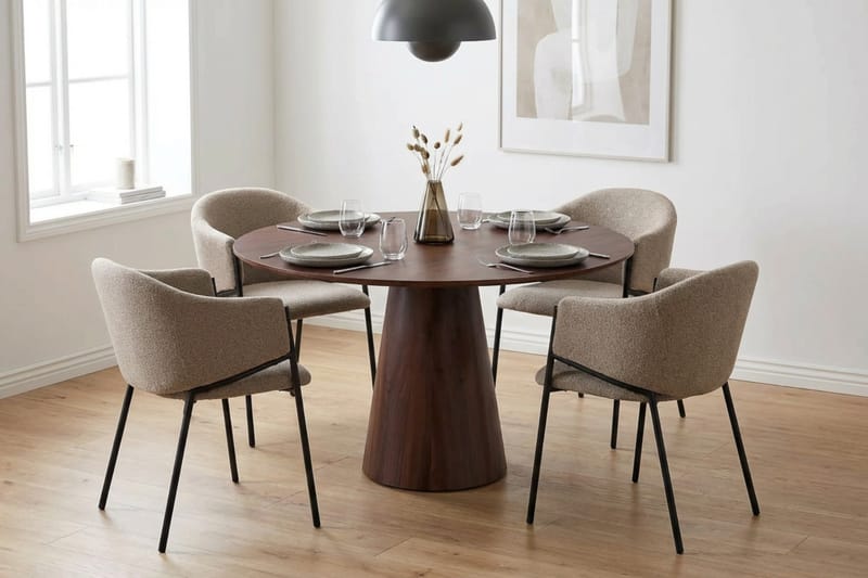 Siena Matgrupp runt 110 cm Valnöt med 4 Filip Matstolar - Valnöt - Möbler - Bord & matgrupper - Matgrupper