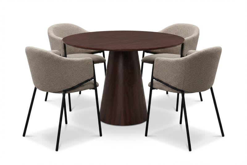 Siena Matgrupp runt 110 cm Valnöt med 4 Filip Matstolar - Valnöt - Möbler - Bord & matgrupper - Matgrupper