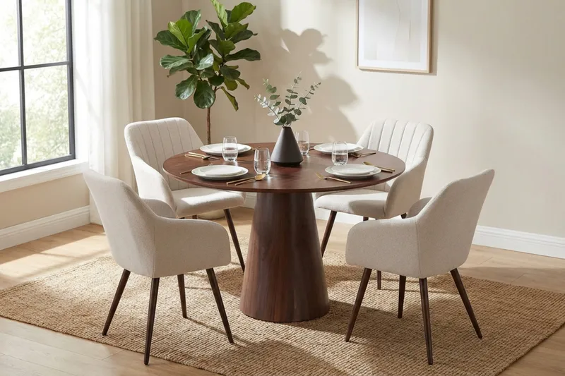 Siena Matgrupp runt 110 cm Valnöt med 4 Filippa Matstolar - Valnöt - Möbler - Bord & matgrupper - Matgrupper