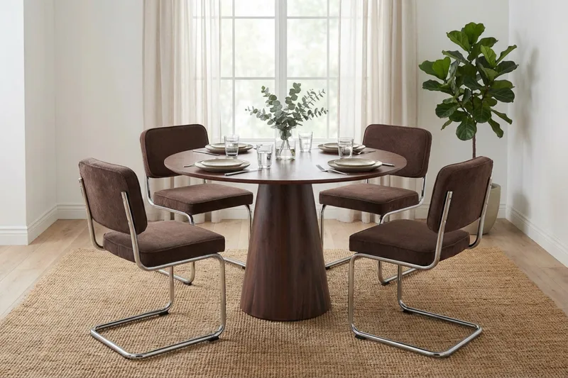 Siena Matgrupp runt 110 cm Valnöt med 4 Milva Matstolar - Valnöt - Möbler - Bord & matgrupper - Matgrupper