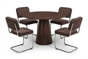 Siena Matgrupp runt 110 cm Valnöt med 4 Milva Matstolar