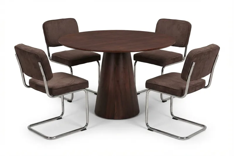 Siena Matgrupp runt 110 cm Valnöt med 4 Milva Matstolar - Valnöt - Möbler - Bord & matgrupper - Matgrupper