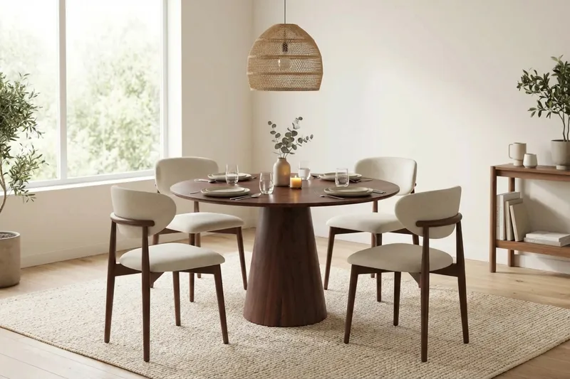 Siena Matgrupp runt 110 cm Valnöt med 4 Molly Matstolar - Valnöt - Möbler - Bord & matgrupper - Matgrupper