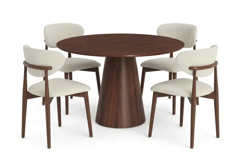 Siena Matgrupp runt 110 cm Valnöt med 4 Molly Matstolar - Valnöt - Möbler - Bord & matgrupper - Matgrupper