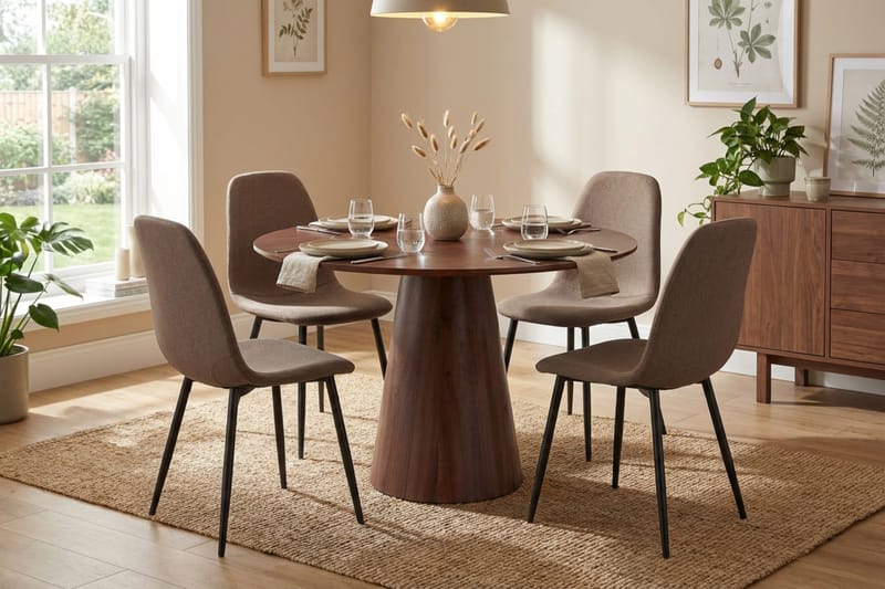 Siena Matgrupp runt 110 cm Valnöt med 4 Nibe Matstolar - Valnöt - Möbler - Bord & matgrupper - Matgrupper