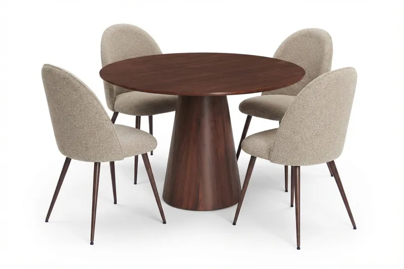 Siena Matgrupp runt 110 cm Valnöt med 4 Nibe Plus Matstolar, Valnöt