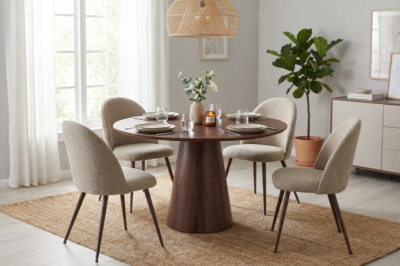 Siena Matgrupp runt 110 cm Valnöt med 4 Nibe Plus Matstolar - Valnöt - Möbler - Bord & matgrupper - Matgrupper