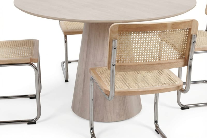 Siena Matgrupp runt 110 cm Vitlaserad med 4 Build Matstolar - Vitlaserad/Natur/krom - Möbler - Bord & matgrupper - Matgrupper