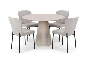 Siena Matgrupp runt 110 cm Vitlaserad med 4 Elsie Matstolar