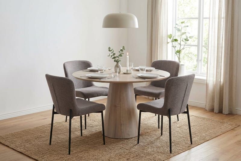 Siena Matgrupp runt 110 cm Vitlaserad med 4 Elsie Matstolar - Vitlaserad/Grå - Möbler - Bord & matgrupper - Matgrupper