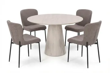 Siena Matgrupp runt 110 cm Vitlaserad med 4 Elsie Matstolar