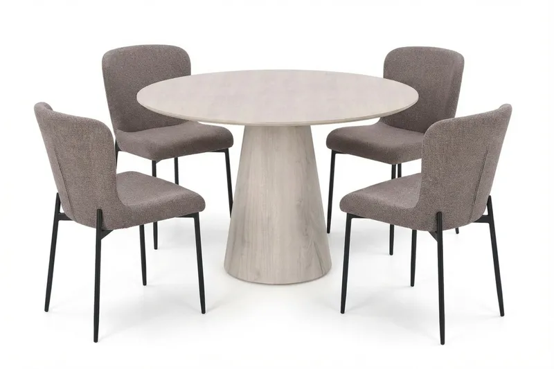 Siena Matgrupp runt 110 cm Vitlaserad med 4 Elsie Matstolar - Vitlaserad/Grå - Möbler - Bord & matgrupper - Matgrupper