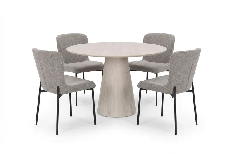 Siena Matgrupp runt 110 cm Vitlaserad med 4 Elsie Matstolar - Vitlaserad/Ljusgrå - Möbler - Bord & matgrupper - Matgrupper