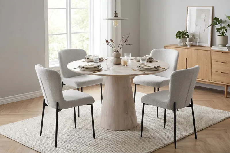 Siena Matgrupp runt 110 cm Vitlaserad med 4 Elsie Matstolar - Vitlaserad/Vit - Möbler - Bord & matgrupper - Matgrupper