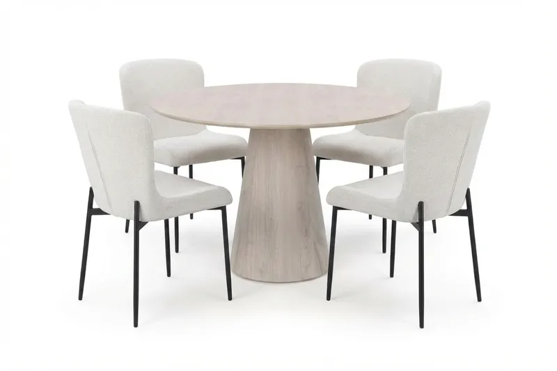Siena Matgrupp runt 110 cm Vitlaserad med 4 Elsie Matstolar - Vitlaserad/Vit - Möbler - Bord & matgrupper - Matgrupper