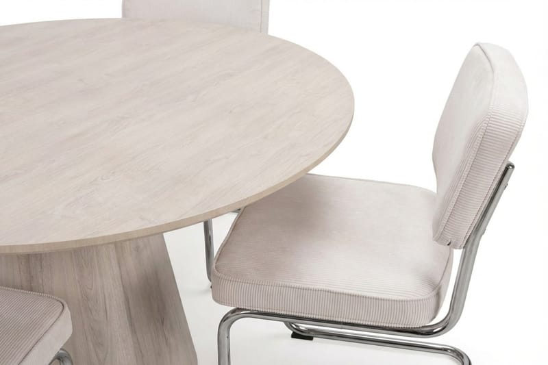 Siena Matgrupp runt 110 cm Vitlaserad med 4 Milva Matstolar - Vitlaserad/Beige/krom - Möbler - Bord & matgrupper - Matgrupper