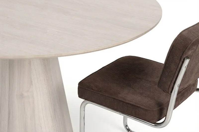 Siena Matgrupp runt 110 cm Vitlaserad med 4 Milva Matstolar - Vitlaserad/Brun/krom - Möbler - Bord & matgrupper - Matgrupper