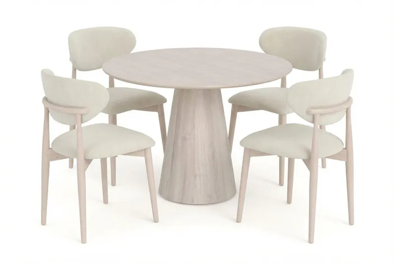 Siena Matgrupp runt 110 cm Vitlaserad med 4 Molly Matstolar - Vitlaserad - Möbler - Bord & matgrupper - Matgrupper