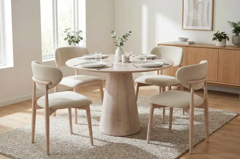 Siena Matgrupp runt 110 cm Vitlaserad med 4 Molly Matstolar - Vitlaserad - Möbler - Bord & matgrupper - Matgrupper