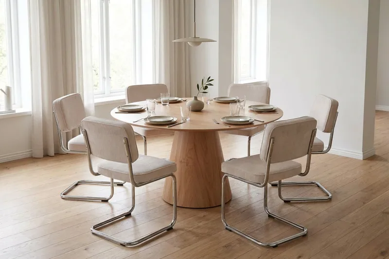 Siena Matgrupp runt 130 cm Ek med 6 Milva Matstolar - Ek - Möbler - Bord & matgrupper - Matgrupper