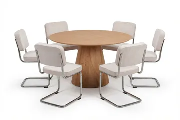 Siena Matgrupp runt 130 cm Ek med 6 Milva Matstolar