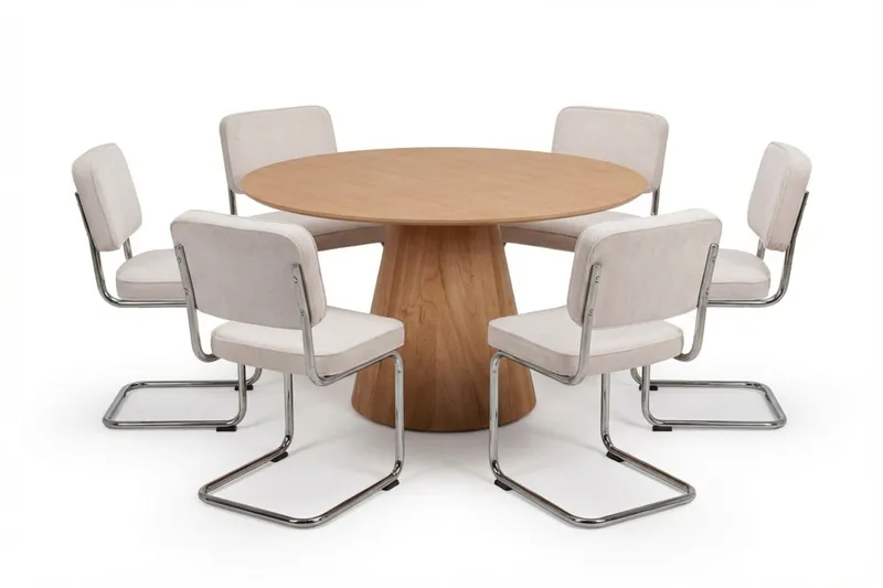 Siena Matgrupp runt 130 cm Ek med 6 Milva Matstolar - Ek - Möbler - Bord & matgrupper - Matgrupper