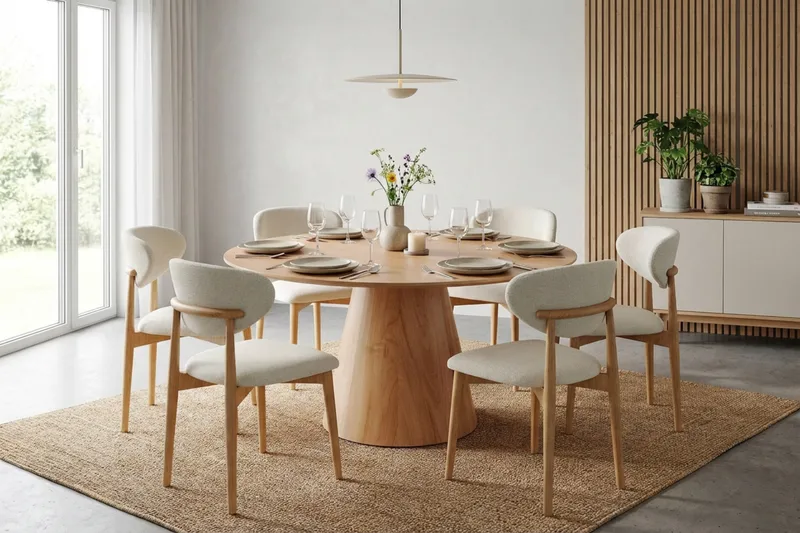 Siena Matgrupp runt 130 cm Ek med 6 Molly Matstolar - Ek - Möbler - Bord & matgrupper - Matgrupper