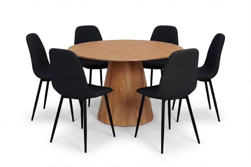 Siena Matgrupp runt 130 cm Ek med 6 Nibe Matstolar, Ek