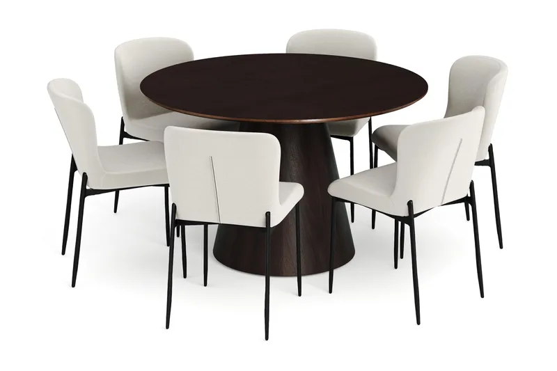 Siena Matgrupp runt 130 cm Rökt Ek med 6 Elsie Matstolar, Rökt ek/Beige