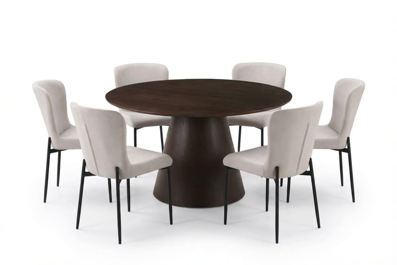 Siena Matgrupp runt 130 cm Rökt Ek med 6 Elsie Matstolar - Rökt ek/Beige - Möbler - Bord & matgrupper - Matgrupper