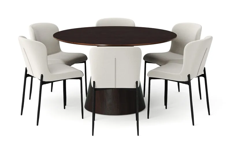 Siena Matgrupp runt 130 cm Rökt Ek med 6 Elsie Matstolar - Rökt ek/Beige - Möbler - Bord & matgrupper - Matgrupper