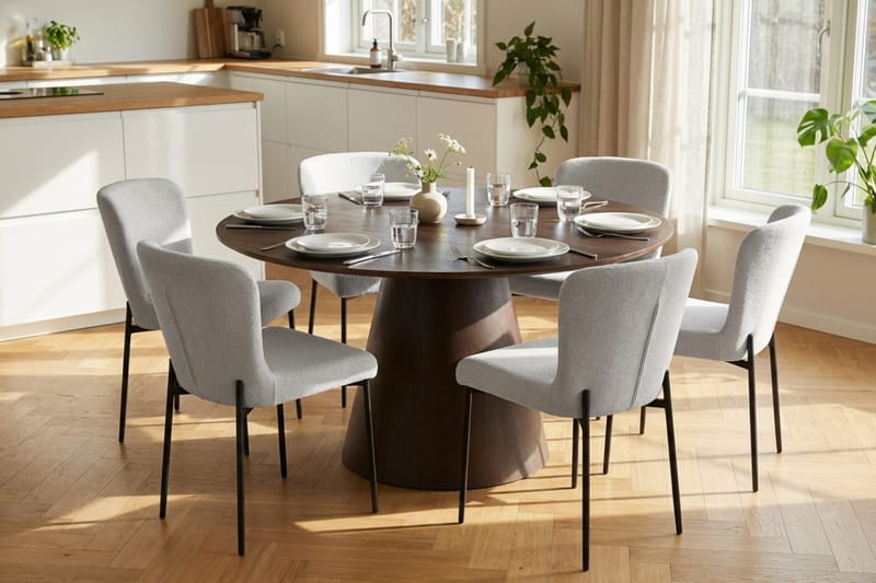 Siena Matgrupp runt 130 cm Rökt Ek med 6 Elsie Matstolar - Rökt ek/Vit - Möbler - Bord & matgrupper - Matgrupper