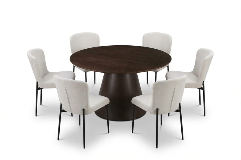 Siena Matgrupp runt 130 cm Rökt Ek med 6 Elsie Matstolar, Rökt ek/Vit