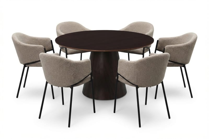 Siena Matgrupp runt 130 cm Rökt Ek med 6 Filip Matstolar, Rökt ek