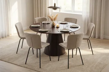 Siena Matgrupp runt 130 cm Rökt Ek med 6 Katy Matstolar - Rökt ek - Möbler - Bord & matgrupper - Matgrupper