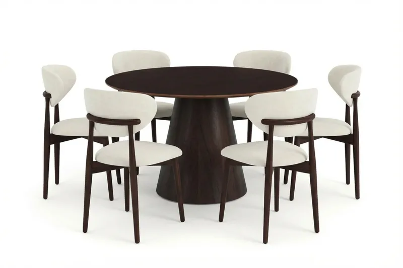 Siena Matgrupp runt 130 cm Rökt Ek med 6 Molly Matstolar, Rökt ek